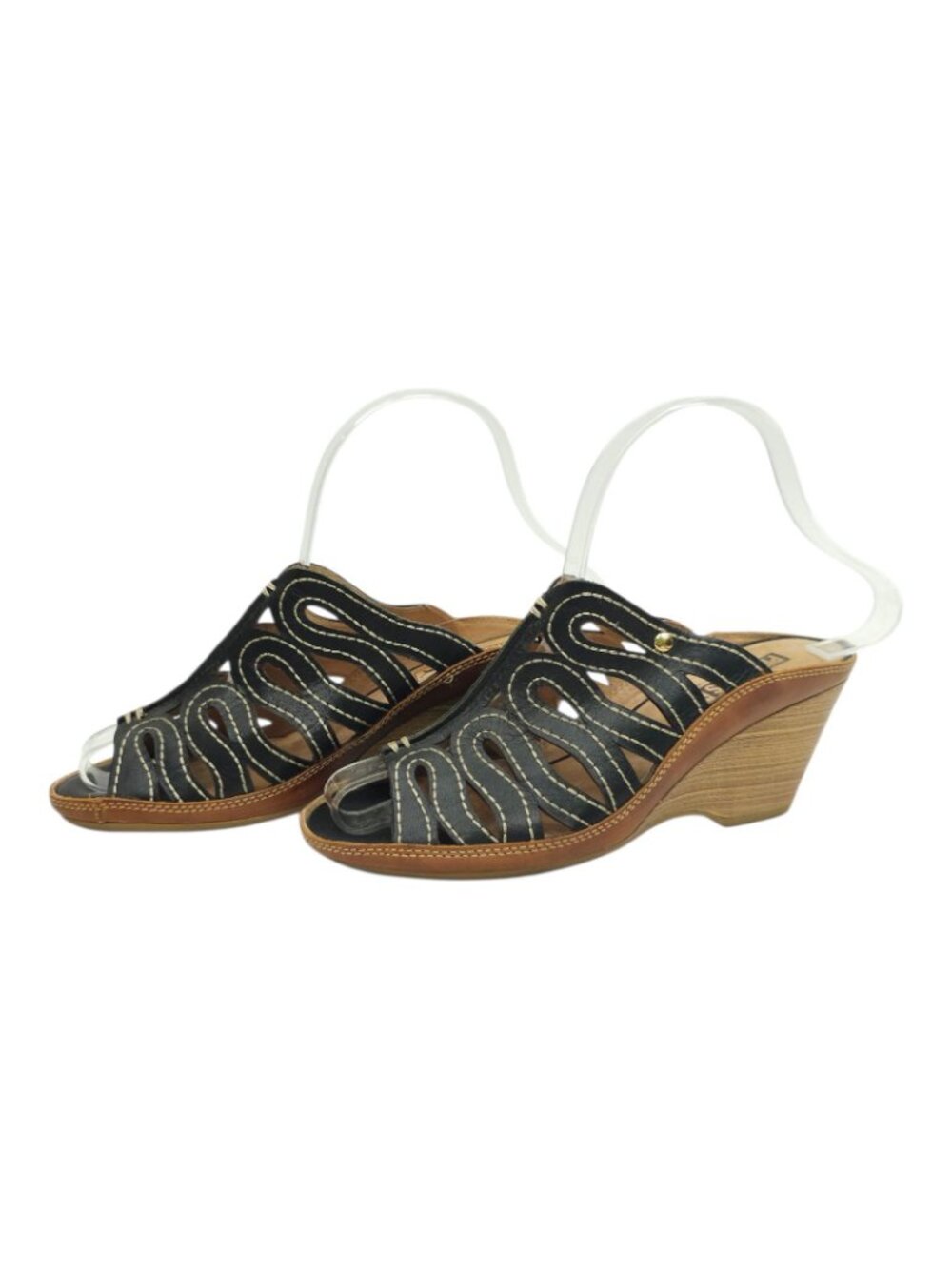 Pikolinos Capri Leather Wedge Sandals Womens 5.5 Open Toe Slide Mule Black Shoes - Picture 13 of 13